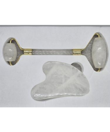 Jade Roller Gua Sha Set Natural Face Roller Skin Care Tools for Puffy Eyes Relief Anti Aging (White Crystal)