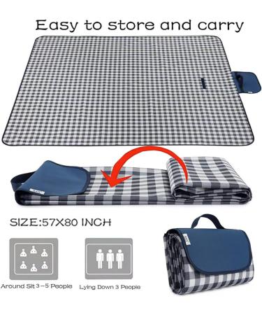 RUIBOLU Large Beach Blanket - Sandproof, Waterproof & Quick Drying Picnic Mat for Travel, Camping & Outdoor Activities - Dark Blue Plaids - Buy Online on GoSupps.com
