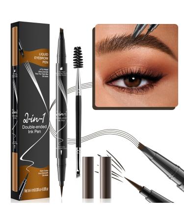 Eyebrow Pencil Microblading Eyebrow Pen Magical 2-in-1 Dual-Ended Eye Brow Pencils for Girls Women 4-Fork-Tip & Precise Brush-Tip DarkBrown