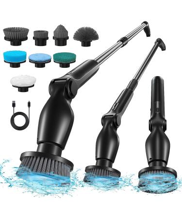 Electric Spin Scrubber Cordless Cleaning Brush with Adjustable Extension Handle 8 Replaceable Brush Heads Power Display IPX5 Waterproof Shower Scrubber for Floor Tile Car