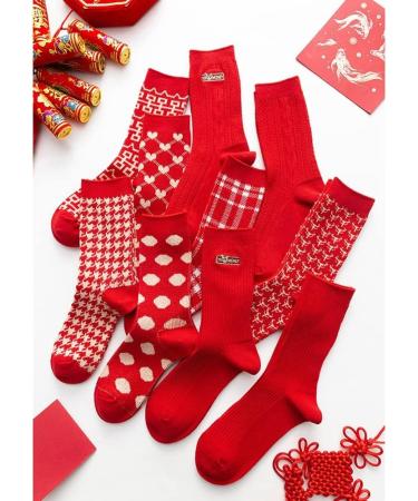 Chinese New Year Red Cotton Socks 3 Pairs Gift Box - Women's Fashion Sports Socks for Spring Festival Luck (Size 34-39) - Buy Online on GoSupps.com