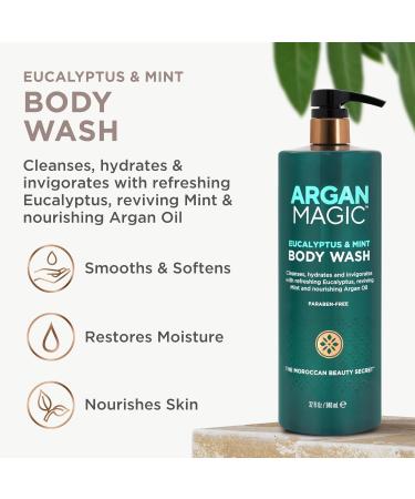 Argan Magic Eucalyptus & Mint Body Wash with Argan Oil - Cleanses Hydrates & Invigorates with Refreshing Eucalyptus & Mint | Made in USA (32 Fl Oz) - Buy Online on GoSupps.com