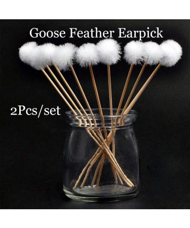 Bamboo Handle Goose Feather Ear Wax Remover Set - 2Pcs Earpick Curette for Ear Cleaning & Health Care - Buy Online on GoSupps.com
