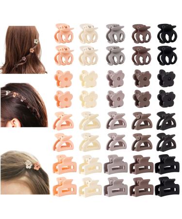 CWJCYTNSN 40PCS Mini Hair Claw Clips  Cute Small Flower Hair Clips for Thin Thick Hair  Matte Tiny Rectangle Octopus Hair Jaw Clamps  Nonslip Bangs Pins Hair Accessories for Women Girls Kids Color-1
