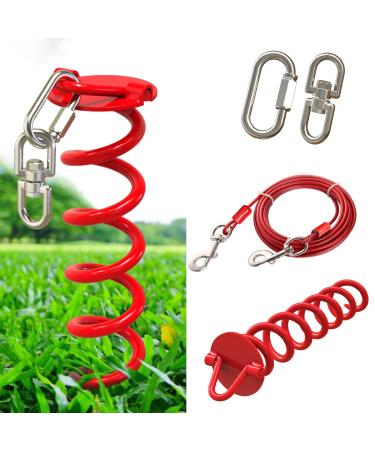 Dog Tie Out Cable and Stake - 360 No Tangle Heavy Spiral Dog Yard Stake and Leash for Small Medium Large Dogs Up to 100 lbs - 30ft Dog Chain Leash for Outside Yard Beach Lawn (Red)