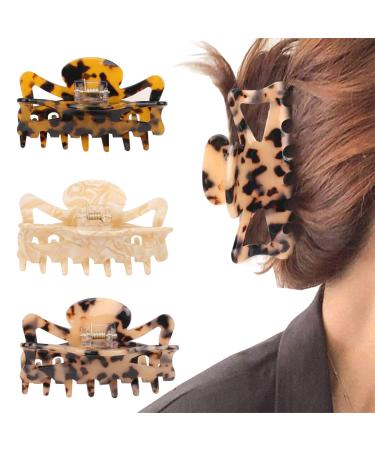 Tortoise Claw Hair Clip for Women Hair Grip Leopard Print Barrettes French Vintage Design Large Hair Jaw for Thick Thin Curly Straight Long Hair (Rectangle) (4.3 Inch  Multi-colored) Medium Irregular spot