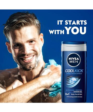 NIV.EA MEN Cool Kick 250ml Body Wash | Refreshing Icy MENthol Shower Gel for Face Body & Hair | 24-Hour Freshness | Suitable for All Skin & Hair Types | International Shipping Available - Buy Online on GoSupps.com
