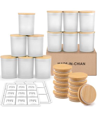 GOTIDEAL 12 Pack 6 OZ Frosted White Candle Jars with Bamboo Lids for Making Candles Supplies Bulk Empty Candle Containers Tins Small Glass Jars for Candle Soy Wax Frosted White 6oz/220ml