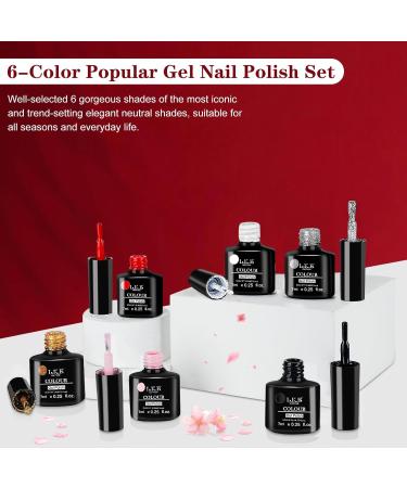 LKE Gel Nail Polish Set - 6 Colors for All Seasons | White Black Red Pink Gold & Silver Glitter | Soak Off UV/LED Nail Kit for Home & Salon Manicure - Buy Online on GoSupps.com