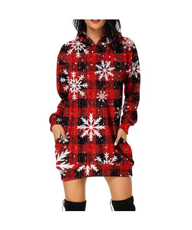 Hoodie Women Christmas Print Long -sleeved hoodies Long -sleeved long -sleeved sweatshirts dress hoodie with pocket top long -sleeved shirt oversize long -sleeved blouse dresses top jumper elegant mini dress red l