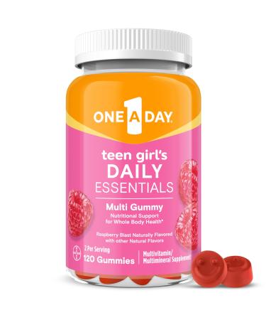 One A Day Teen Girl s Daily Essentials Multivitamin Gummies Teen Girl Multivitamins with Biotin Vitamin B12 and B6 Vitamin C Raspberry Natural Flavor 120 Gummies 120 Count (Pack of 1) New 120ct