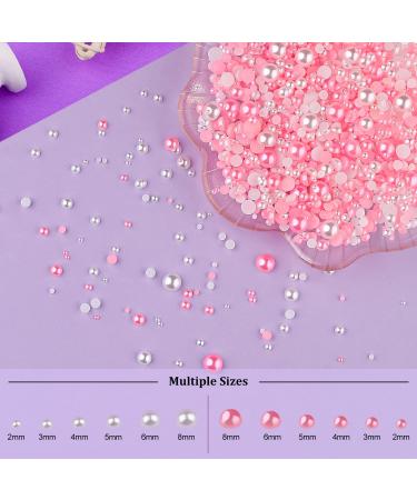 Flat Back Pearls Kit - 2 Boxes of White & Pink Half Round Pearls (2-8mm) with Tools for DIY Nail Art Makeup & Crafts - International Shipping Available - Buy Online on GoSupps.com