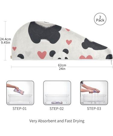 Panda Pink Hearts Hair Towel 2 Pack | Super Absorbent Quick Dry Hair Turbans for Women & Girls - Buy Online on GoSupps.com