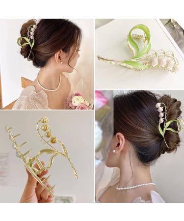 2 Pcs White Lily and Pink French Bell Orchid Flower Hair Clips for Women and Girls - Metal Alloy Hair Accessories - Buy Online on GoSupps.com