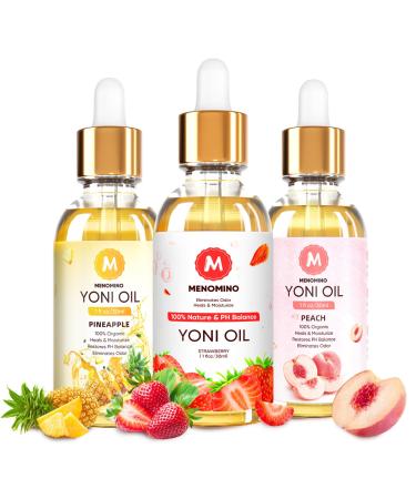 3 Pack Yoni Oil Feminine Oil for Women pH Balance - Feminine Deodorant - Vaginal Moisturizer - Eliminates Odor with Pineapple Peach Strawberry Essential Oil Natural Yoni Essential Oil 1 fl oz/pc strawberry peach pineapple