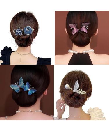 4 Pcs Rhinestone Flower Hair Clip Whale Tail Rhinestone Flower Hair Clip Ball Hair Clip Flower Hair Bun Roller Flower Hair clip Lazy Hair Curler Easy Fast Snap Roll Hair Tool (Mix-colour#2-4PCS)