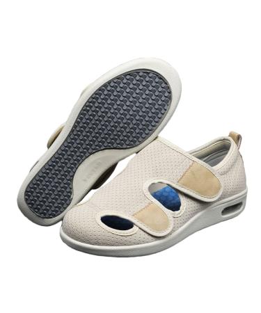Comfy Diabetic Shoes for Women Lightweight Diabetic Shoes for Men with Adjustable Closure and Memory Foam for Diabetic Edema Bunions Arthritis Swollen Feet 8 Beige