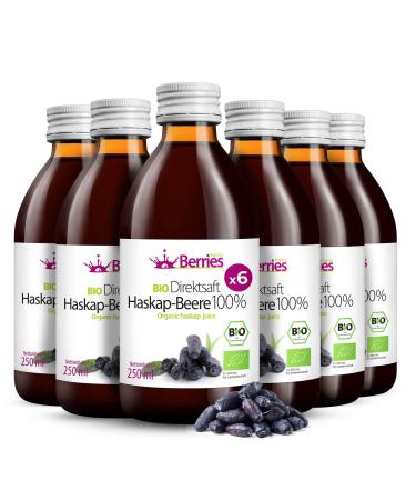 Organic Haskap -Beer -Juice 6 Series Pack (6x250ml) - Bio Pure Haskap -Bere -Direct Juice - 100% cold -pressed mother juice - without dyes sugar GMO preservatives - vegan vegetarian - Berriespolska Kamchatka berry 250 ml (6 Pack)