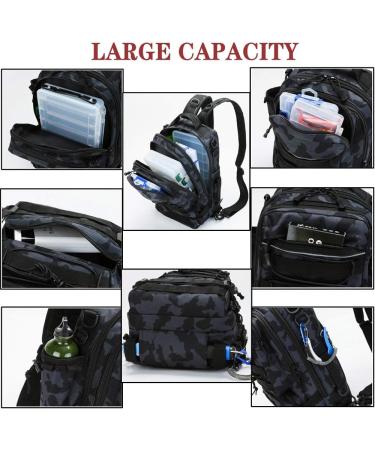 Outdoor Fishing Tackle Backpack with Rod Holder and Plier Pocket - Black Camo (14.5x9x5.5 Inch) - Buy Online on GoSupps.com