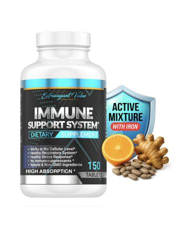 Extravagant Value Iron Supplement 25mg with Vitamin C 1000mg Gentle Iron Tablets with Ginger Root for Immune, Energy & Blood Support, High Absorption, Non-GMO, 150 Tablets