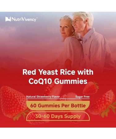 Red Yeast Rice with Coq10 Gummies, Red Yeast Rice 2400mg with Coq10 200mg Supplements for Cholesterol Support and Heart Health Support, Sugar free, Vegan, Non-GMO, Strawberry Flavor, 60 Counts - Buy Online on GoSupps.com
