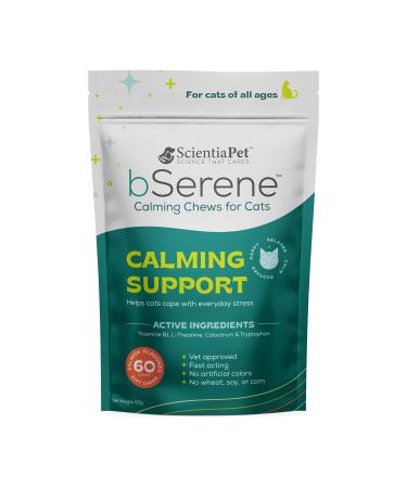 bSerene Calming Chews for Cats, Made with Real Salmon, Great Supplement for Everyday Stress, Travel AnxietyGroomingSeparation, 60 ct, Made in USA