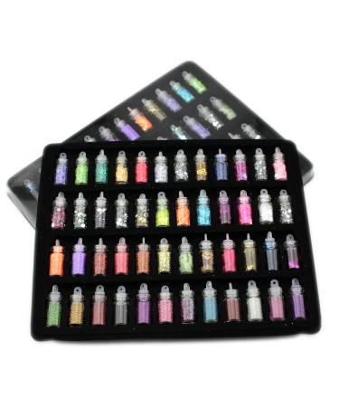 Xshelley 48 Cols Nail Art Decoration Nail Art Designs 3D Nail Glitter Nails Art Nail Art Kit Nail Art Supplies Various Styles with Mini Bottles for Art Projects Face Nail DIY Crafts