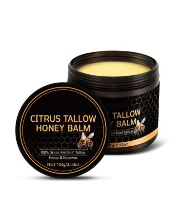 Advanced Citrus Tallow Honey for Skin Organic Grass-Fed Beef Tallow Balm with Raw Honey Skin and Face Moisturizer for Deep Hydration - 3.53 Oz