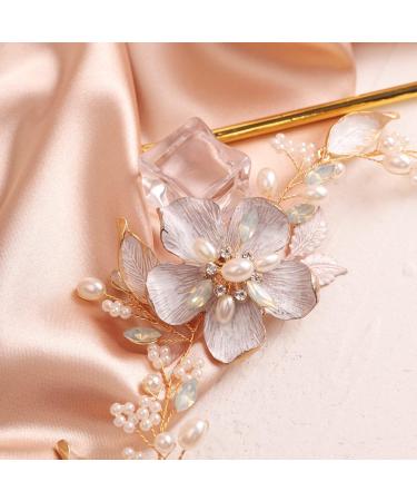 BERYUAN Wedding Gold Flower Crystal Pearls Hair Vine Opal Rhinestone Pearls Wedding Headpiece Gold Wedding Hair Accessories for Bridal Women and Girls - Buy Online on GoSupps.com