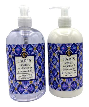 Greenwich Bay Trading Co. Paris Lavender Sunflower & Grapeseed Oil Luxurious Hand Soap and Shea Butter Lotion Set 16 fl oz Each