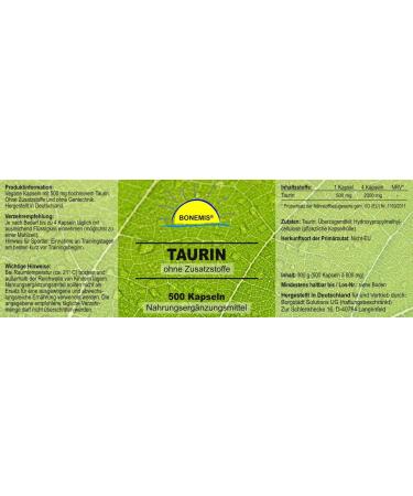 Taurine Amino Acid - Premium Vegan Capsules (500 Count) | Bonemis - Additive Free Stock/Refill Pack - Buy Online on GoSupps.com