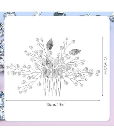 Bride Wedding Hair Comb Sparkly Rhinestone Pearl Bridal Hair Side Combs Slides Crystal Headpieces Bridal Leaf Hair Accessories for Women and Girls (Silver) - Buy Online on GoSupps.com