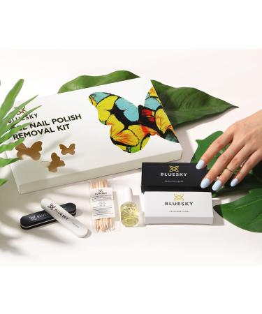 BLUESKY Gel Nail Polish Remover Kit Remove and Revive Set 20 Acetone Remover Wraps 20 Cleanser Wipes 10 Cuticle Pushers Cuticle Oil Nail File & Buffer - Buy Online on GoSupps.com