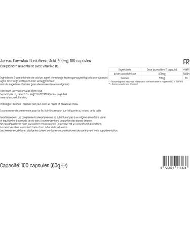 Jarrow Formulas Pantothenic Acid 500mg Vitamin B5 - 100 Vegan Capsules | Lab Tested, Gluten-Free, Non-GMO - Buy Online on GoSupps.com