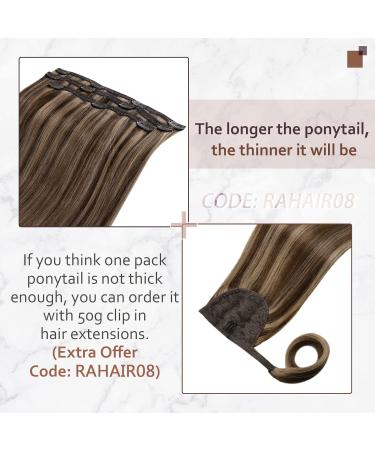 Ponytail Extensions Real Hair - Brown & Blonde Highlights 50cm Long 80g #3P12 - Human Hair Quality - Buy Online on GoSupps.com
