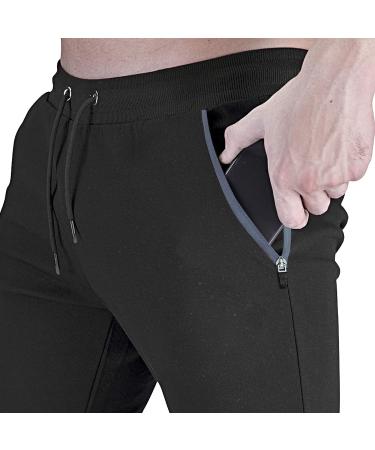 GANSANRO Men's Slim Fit Jogger Sweatpants with Zipper Pockets - Black Large - Buy Online on GoSupps.com