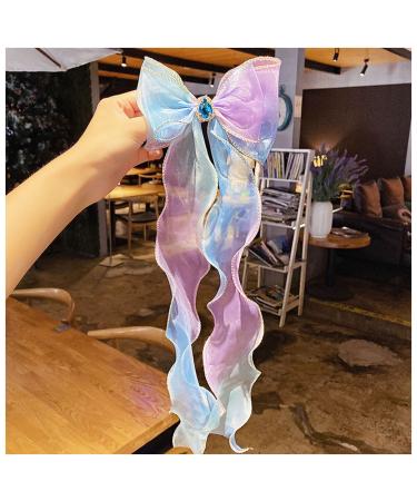 Hair Clips Cute colorful chiffon bow ribbon hairpin sweet hair accessories headband hairpin Blue Hair Clips (Size : 10)