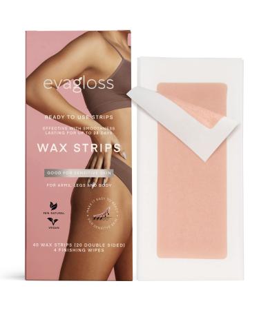 40 Wax Strips, Wax Strips for Hair Removal, Vegan and 98% Natural Spain Made Waxing Strips for Body Wax, Bikini Wax, Brazilian Wax, Read to Use - Waxing Strips, Hair Remover for Women, Bikini Hair Removal - with 4 Finishing Wipes