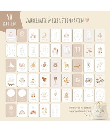 Meinbaby123 Milestone Cards | Baby's First Year Photo Set | 50 Cards & Cotton Bags | Perfect Birth Gift - Beige Boho Design - Buy Online on GoSupps.com