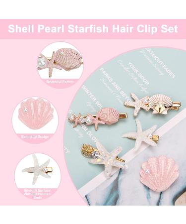 5-Piece Pearl Shell Starfish Hair Clip Set for Women - Beach Mermaid Hairpin Styling Accessories - Buy Online on GoSupps.com
