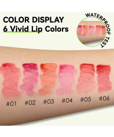 Long-Lasting Lip Stain Set - 6 Waterproof Colors | Mini Liquid Lip Oil & Tinted Gloss for Cheeks | Hydrating Non-Stick Cup Vivid Color - Perfect for Women - Buy Online on GoSupps.com