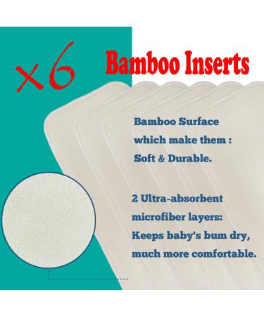 Anmababy 6 Reusable Pocket Cloth Diapers with Bamboo Inserts + Dry/Wet Bag - 6 Pack (Girl-2) - Buy Online on GoSupps.com