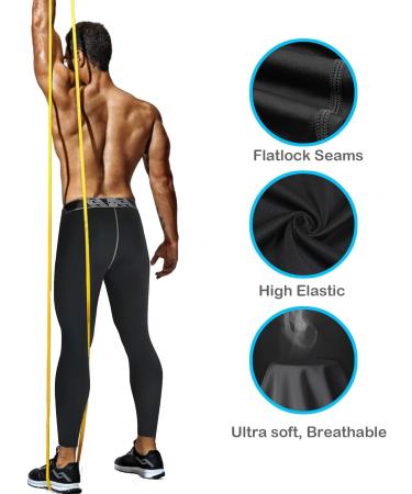 HOPLYNN Men's Winter Compression Pants 4 Pack - Running Baselayer Tights for Workout, Sports, Yoga - Black, Grey, Blue - Large - Buy Online on GoSupps.com
