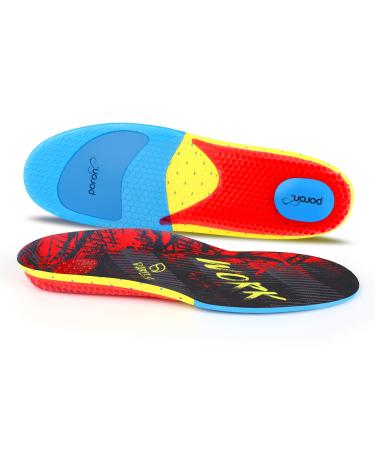 Work Heavy Duty Support Pain Relief Insoles-Shock Absorption-Cushioning 220+ lbs Medium Arch Support Shoe Insert Men Women Anti Fatigue - Soft Comfortable Work Boot Insoles - Foot Pain Relief Red Mens 5-6 1/2Womens7-8 1/2