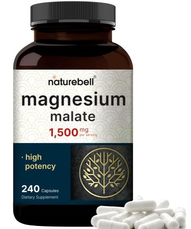 NatureBell Magnesium Malate 1,500mg 240 Capsules | Chelated for High Absorption | Energy & Nervous System Support | Non-GMO Gluten-Free
