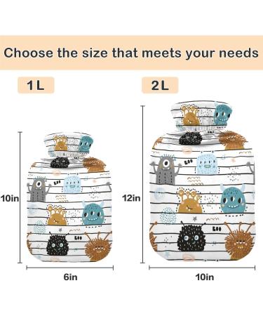 Naanle Stripes Monster Hot Water Bottle - 1L with Transparent Cover for Heat Therapy & Pain Relief | Perfect for Bed & Hand/Foot Use - Buy Online on GoSupps.com