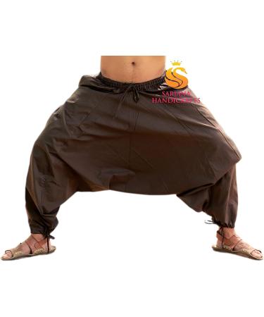 SARJANA HANDICRAFTS Men's Cotton Harem Yoga Pants - Brown | One Size Genie Boho Baggy Style - Buy Online on GoSupps.com