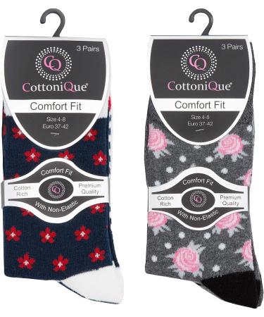 Ladies Non Elastic Loose Top Socks (6 or 12 Pair Multipack) Gentle Grip Diabetic Hosiery Size 4-8 Grey/White6 Pairs 4-8 - Buy Online on GoSupps.com