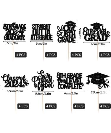 JKQ 32 Pieces 8th Grade Grad Cupcake Toppers Black Glittery Eighth Grade Graduation Cupcake Decorations Class of 2024 Peace out 8th Grade Cupcake Picks for Middle School Grad Party Cupcake Decorations - Buy Online on GoSupps.com