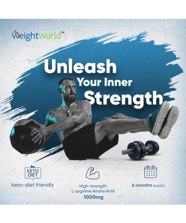 Pure L-Arginine High Strength - 1000mg L arginine Per Tablet - 180 Vegan Tablets (6 Months Supply) - Amino Acid Pre Workout Supplement for Men & Women - GMP-Certified & Keto-Diet Friendly - Buy Online on GoSupps.com